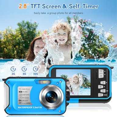 4K Waterproof Camera with 32GB Card 11FT Floatable Digital Camera 56MP Autofocus Waterproof Digital Camera 16X Compact Underwater Cameras for Snorkeling with 1250mAh Battery - Image 3