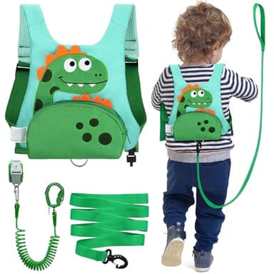 Dr.meter 3 in 1 Toddler Harness Leash + 8.2ft Anti Lost Wrist Link, Cute Dinosaur Kids Safety Harness Tether with Key Lock, Child Protective Leashes While Walking for Outdoor Activity Keep Kids Close - Image 1
