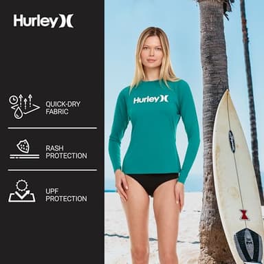 Hurley Rash Guard for Women, Womens Rash Guard Long Sleeve Shirts, Rashguard Swim Shirt Women UPF 50+ SPF & UV Protection Emerald - Image 5