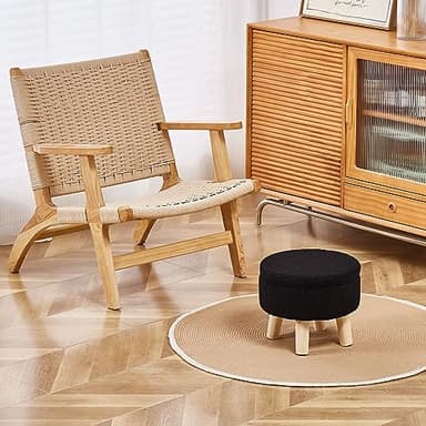 Wimarsbon Storage Ottoman, Modern Round Footrest with Soft Padded Seat, Teddy Velvet Footstool with Wood Legs, Accent Small Table or Plant Stand for Hallway, Living Room (Black) - Image 7