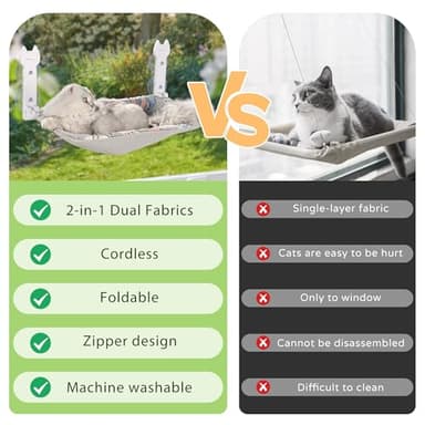 HiPetpy 2 Pack Cat Window Perch, Glow in The Dark Foldable Cat Hammock with Sunken Design & Removable Soft Cover, Breathable Cordless Window Bed for Resting Indoor Kitten (Shallow Perch, 2 Pack - M) - Image 8