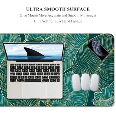 Auhoahsil Desk Mat, Ultra Large Mouse Pad, XXL Gaming Mousepad, Green Tropical Leaves Deskpad, Big Extended Full Size Mouse Pad, Desktop Desk Matt for Keyboard, Laptop & Computer, 35.5 x 15.7 in - Image 3