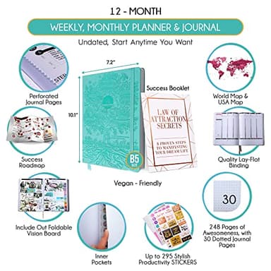Hourly Planner – Undated Weekly & Monthly Goal Setting Planner, 12-Month to Increase Productivity | Life & Gratitude Journal, Include Foldable Vision Board, Gift Box & Stickers - Image 2