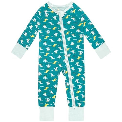 Gaiibbt Infant Boy Pajamas, Rayon of Bamboo Rompers 2 Way Zipper Long Sleeve Footless (Crocodile) 0-3 Months - Image 1