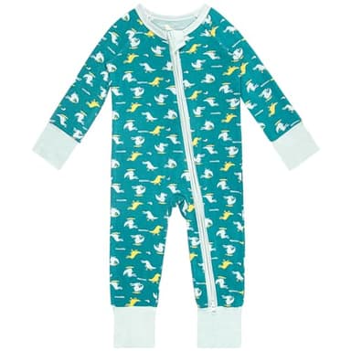 Gaiibbt Infant Boy Pajamas, Rayon of Bamboo Rompers 2 Way Zipper Long Sleeve Footless (Crocodile) 0-3 Months - Image 1