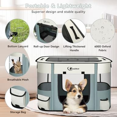 Siedihit Dog Playpen,Cat Pet Puppy Pen,Portable Playpens for Dogs Indoor Outdoor Travel Camping Use,Foldable Dog Kennel Crate for Rabbit Small Animals with and Tent Stakes (Grey, Lagre) - Image 6