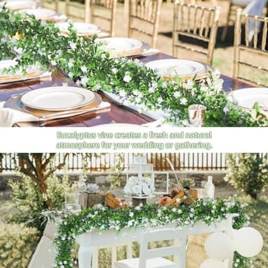 RECUTMS Faux Eucalyptus Garland Plant Fake Vines, Artificial Hanging Eucalyptus Leaves Greenery Vines for Wedding Backdrop Arch Wall Party Home Bedroom Decor Indoor Outdoor(White) - Image 5