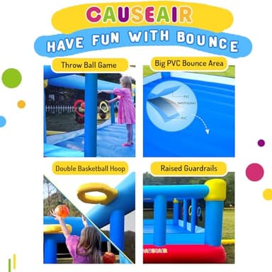 Causeair Big Inflatable Bounce House for Party Fun,15ft x 14.8ft,Double Basketball Hoop,Throw Ball Game,Reinforced PVC Bounce Floor,Jumping Bouncy Castle Holds 6 Kids - Image 4