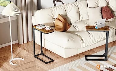 QEEIG Narrow C Shaped Side Table Set of 2 Living Room Sets Slim Couch Tray Tables Skinny Thin Small Farmhouse 7 inch Width, Rustic Brown (017-18BN) - Image 7