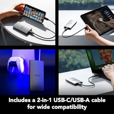 Lexar 2TB ES3 External SSD, Up to 1050MB/s Read, Storage Expansion, Compatible w/USB-C Smartphones, iPhone 15/16, PC, Mac, Tablets, Sleek & Sturdy Design, Silver (LES3XXX002T-RNSAU) - Image 6