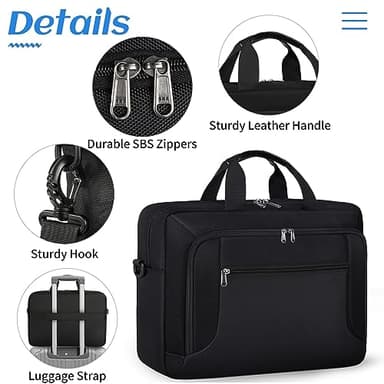 Laptop Bag 17.3 Inch Laptop Briefcase Large Waterproof Laptop Case for Men Women Business Office Work Computer Bag 17 Inch Adjustable Shoulder Messenger Bag, Black - Image 5
