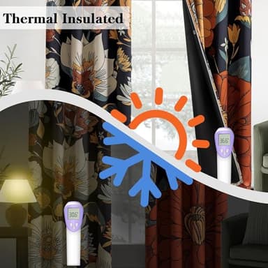 Tyrot Black Boho Floral 100% Blackout Curtains for Bedroom 84 inch Long 2 Panels Mid Century Botanical Black Out Curtains for Living Room Grommet Thermal Insulated Room Darkening Window Drapes,52Wx84L - Image 5