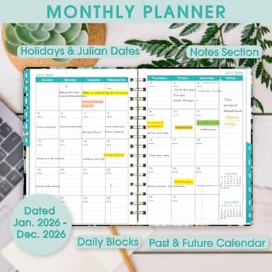 Ymumuda 2026 Planner, Daily Weekly and Monthly Planner，Jan 2026 - Dec 2026, 8.4" x 6.3", 2026 Calendar Planner Book with Tabs, Spiral Notebook with Inner Pocket for Office Home School Supplies - Image 3