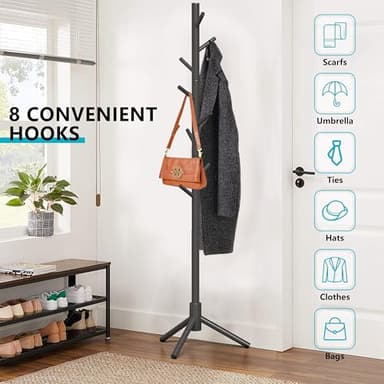 Z&L HOUSE Coat Rack Freestanding, Pure Natural Solid Wooden Coat Tree, 8 Hooks And Adjustable Height Floor Hanger, Used In The Bedroom Living Room Office To Hang Clothes, Hats, Bags - Image 4