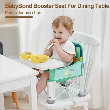 Baby Travel Booster Seat with Double Tray, BabyBond Upgraded Toddler Portable Baby Chair, Booster Seat for Dining Table, Stable and Foldable Booster Baby Chair for Indoor/Outdoor use (Cyan) - Image 3
