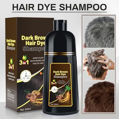 Cosmpro Dark Brown Natural Hair Dye Shampoo 3 in 1, 16.9 Fl Oz/500 ML, Semi-Permanent Gray Hair Coverage, Unisex, Natural Ingredients, - Image 2