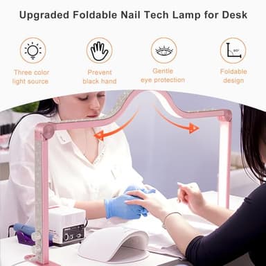 Afatnao Upgraded Nail Tech Lamp for Desk, 34 in Foldable Large Nail Light with Phone Holder, 3 Modes 3000K-6000K LED Manicure Lamp, Half Moon Light for Lash Eyelash Extension, Tattoo, Eyebrows - Image 3