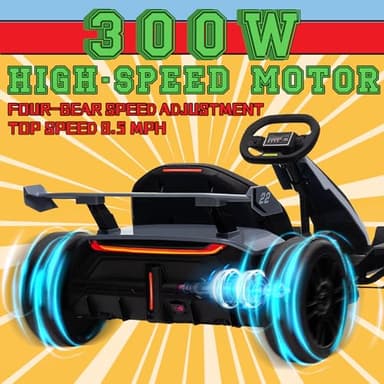 KerryYoo K61 Go Kart Electric Drift Kart with Length Adjustable Seat, 24V Outdoor Ride on Toy with 4 Speed Mode, Crazy Cart for Kids 6-12 Years Old, Fast 300W Motor, 8.5 MPH, Bluetooth - Gray - Image 3