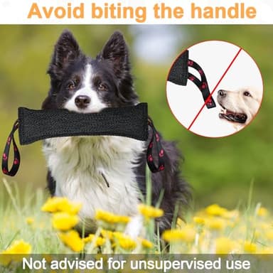 ToLanbbt Dog Tug Toy Bite Jute Pillow Pull Toy with 2 Strong Handles Perfect for Tug of War, Puppy Interactive Play, Tear Resistant Bite Training for Small Medium Large Dogs (Bright Black-Footprint) - Image 7