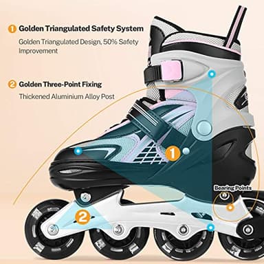 Gonex Inline Skates for Girls Boys Kids, Adjustable Skates Outdoor Blades Inline Roller Skates for Children Teens Women with Light Up Wheels for Indoor Outdoor Backyard Skating, Pink M - Image 3