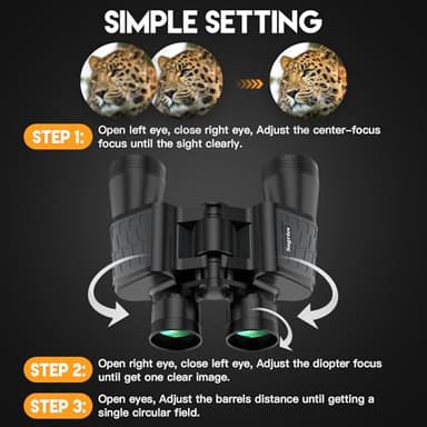 10x50 HD Binoculars for Adults High Powered, Waterproof & Compact Binoculars for Bird Watching, Hunting, Travel–Low Light Vision, Non-Slip Grip, Durable Optics - Image 3