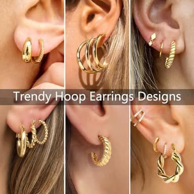 Adoyi Gold Hoop Earrings Set for Women Girls Trendy 14K Plated Gold Hoops Small Chunky Earrings Twisted Huggie Ear ring Pack Lightweight 9 Pairs Jewelry Set for Valentines Mother's Day Birthday Gifts - Image 4