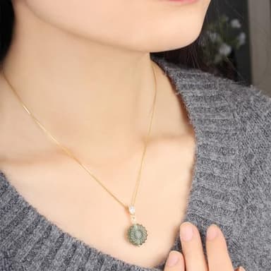 LOOYUUPEE Natural Hetian Jade Necklace for Women, Daisy Pendant Necklace Delicate Temperament Necklace Choker Pendant Jewelry Necklace Handmade Jewelry (S925 Sterling Silver Gold Plated) - Image 5