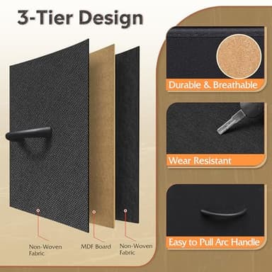 WLIVE Dresser for Bedroom with 10 Fabric Drawers, Tall Chest Organizer Units for Clothing, Closet, Storage Tower with Cabinet, Metal Frame, Wooden Top, Black Dresser for Living Room - Image 5