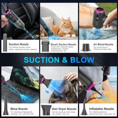KMM Handheld Car Vacuum Cleaner, 4 in 1 Vacuum Cleaner 16000Pa Air Duster, 3-Speed Adjustable 120W High Power Vacuum Cleaner with LED Light and Multi-Nozzles for Car, Home, Office, Pet - Image 7