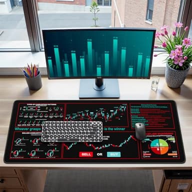 iCasso Day Trading Mouse Pad, Desk Mat, XXL Large Desk Pad, Non-Slip Rubber Base Stock Market Mousepad with Stitched Edges, Big Mouse Mat for Computer(Trading Analysis) - Image 1