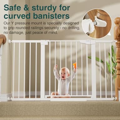 Cumbor 2 Pack 29.7-54.2" Baby Gate for Stairs, Mom's Choice Awards Winner-Auto Close Dog Gate for Doorways, Easy Install Pressure Mounted Pet Gate Indoor, Wide Safety Gate for Dog, White - Image 4
