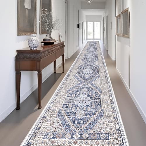 zesthome Washable Runner Rug 2.5x16 - Stain Resistant Entryway Rug,Ultra-Thin Kitchen Rugs, Anti Slip Backing Runner Rugs for Entrance Laundry Room Indoor Hallway (Blue/Beige,2.5'x16') - Image 1