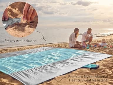 WEKAPO Beach Blanket - Sandproof Waterproof Extra Large Beach Mat | Oversized Sand-Free Lightweight Quick-Drying | Beach Vacation Essentials with Stakes & Corner Pockets (Grey, 9x7 FT) - Image 6