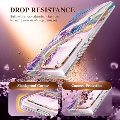 GVIEWIN Magnetic for Samsung Galaxy S25 Ultra Case with Camera Cover Kickstand, [Compatible with MagSafe] [Screen Protector] Mil-Grade Drop Protection Marble Phone Case 6.9" (Dreamland River/Purple) - Image 4