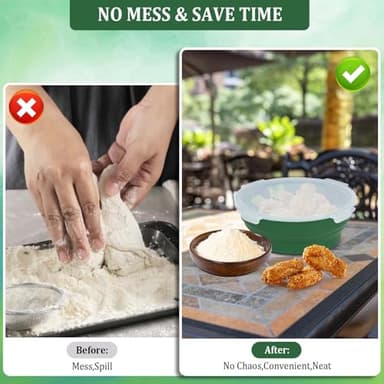 Batter Shaker Bowl with Lid: Multifunctional Breading Flour Shaker Container,Mess Free Breading Station Tray with Silicone for Home Cooking,Fried Wings,Onion Rings,Meat,Chicken,Fish and More(Green) - Image 6