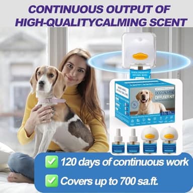 Dog Calming Pheromones Diffuser 6 in 1 Kit Appeasing Pheromone Diffuser to Calm (2 Plug in+4 Pack 48ml Refill) for Anxiety Relief Reduce Aggression Fighting Barking Stress 120 Day Supply - Blue - Image 4