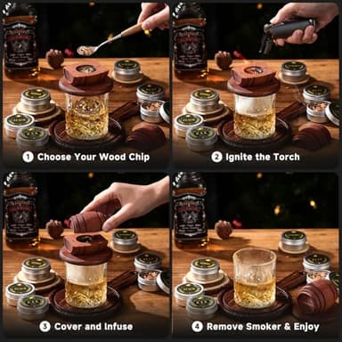 Whiskey Smoker Kit with Torch - 6 Flavors Wood Chips, 2 Glasses, 2 Ice Ball Molds - Cocktail Smoker Infuser Kit, Old Fashioned Drink Smoker Kit, Birthday Bourbon Whiskey Gifts for Men,Dad(NO Butane) - Image 7