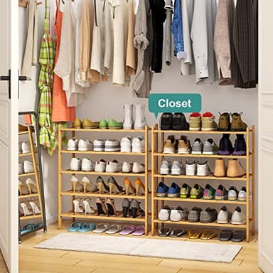 viewcare 5-Tier Bamboo Shoe Rack for Entryway, Stackable | Foldable | Natural, Shoe Organizer for Hallway Closet, Standing Shoe Racks for Indoor Outdoor - Image 2