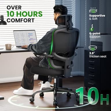 Ergonomic Office Chair Big and Tall - 6'5" Tall Max, 350Lbs Capacity Computer Desk Chairs Over 10 Hours Comfortable, with Adjustable Mesh High Back, Lumbar Support, 3D Headrest, Flip-up Arms - Image 3