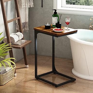 QEEIG C Table Side Table Set of 2 Living Room Sets C Shaped Couch Tray End Tables Farmhouse, Rustic Brown (017-30BN) - Image 5