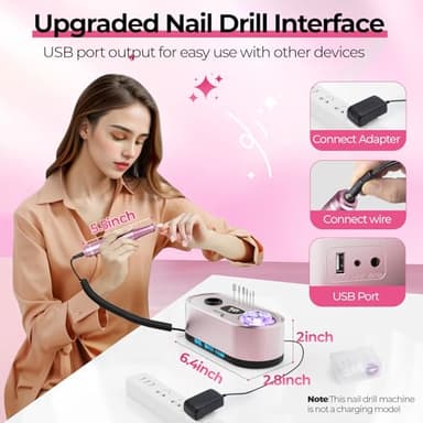 JOSGLOI 40000RPM Electric Nail File Drill Professional Kit, Drill Machine with LCD Display, Manicure Pedicure Polishing Acrylic Gel Nail Grinder for Salon, Home Use - Image 6