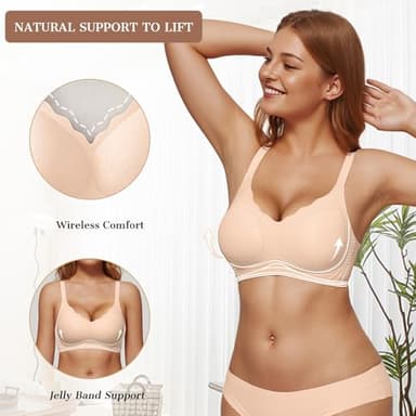 OEAK Womens Wireless Bras Push Up Support Full Coverage Bralettes No Underwire Bra Comfortable Everyday Seamless Tshirt Bras Jacquard Nude M - Image 2