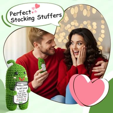 I Love You Gifts for Her Him, Birthday Christmas Gifts for Boyfriend Girlfriend, Wife, Husband, Couple, Romantic Gifts Anniversary Gifts for Women Men, Valentine's Day Gifts Handmade Crochet Pickle - Image 5