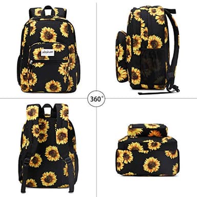 abshoo Classical Basic Womens Sunflower School Backpack For Teen Girls Water Resistant College Bookbag (Sunflower Black) - Image 2