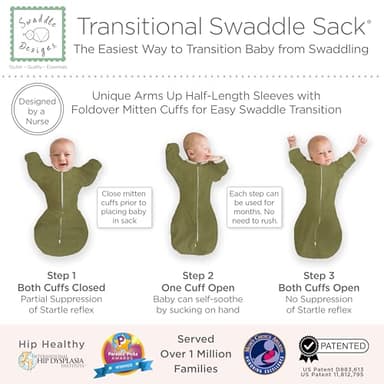 SwaddleDesigns Transitional Swaddle Sack with Arms Up Half-Length Sleeves and Mitten Cuffs, Small, 0-3 Months, 6-14 lbs, Heathered Jadeite (Arms Up Swaddle, Transition Swaddle Sleep Sack) - Image 3