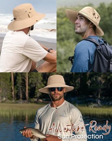 FURTALK Sun Hats for Men Fishing Hat UPF 80+ Foldable Wide Brim Outdoor Hiking Beach Summer Hats Khaki - Image 4