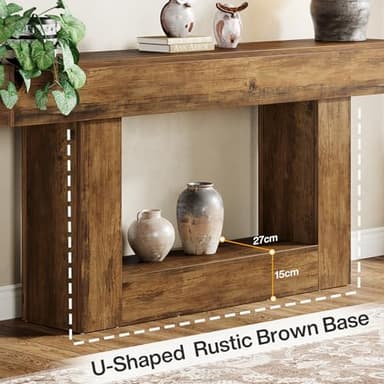 Tribesigns 63" Console Table, Farmhouse 2-Tier Entryway Table with U-Shaped Base, Narrow Long Wood Sofa Table Behind Couch Table for Living Room, Hallway, Foyer, Vintage Brown - Image 7