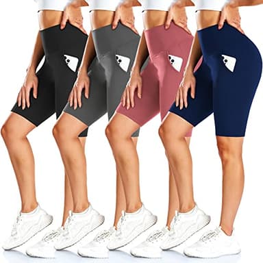 FULLSOFT 4 Pack Biker Shorts for Women – 8" High Waist Tummy Control Workout Yoga Running Compression Exercise Shorts with Pockets(4 Pack Black/Navy Blue/Grey/Pink,Large-X-Large) - Image 1