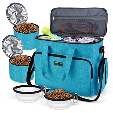 BAGLHER Dog Travel Bag, Pet Travel Bag (ALL Pet Travel Supplies), With 2 Pet Food Containers and 2 Collapsible Silicone Bowls; Essential Kits for Pet Travel Sky Blue - Image 1