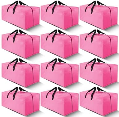 Cosy Family 12 Pack Heavy Duty Extra Large Moving Bags with Backpack Straps - Strong Handles & Zippers, Storage Totes For Space Saving, Fold Flat, Alternative to Moving Box, Pink